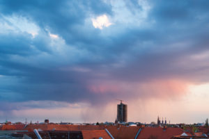 Severe weather over Berlin, clouds, rain, construction site Steglitzer Kreisel Severe weather over Berlin, clouds, rain, construction site Steglitzer Kreisel